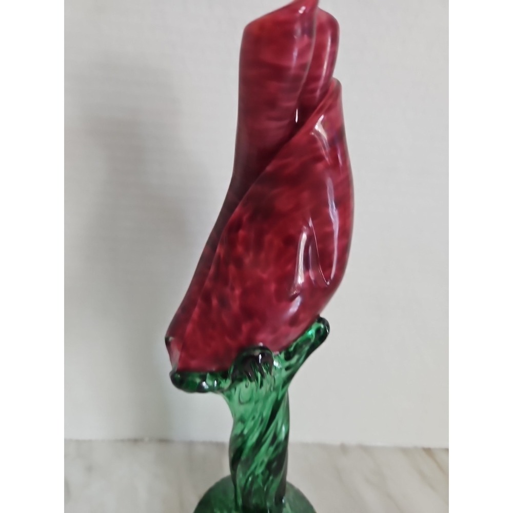ART GLASS‎ RED ROSE BUD GREEN Base GLASS FLOWER - Picture 3 of 11